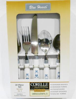 ❤️ 20-pc Corelle BLUE HEARTS Flatware Set *Serrated Knives