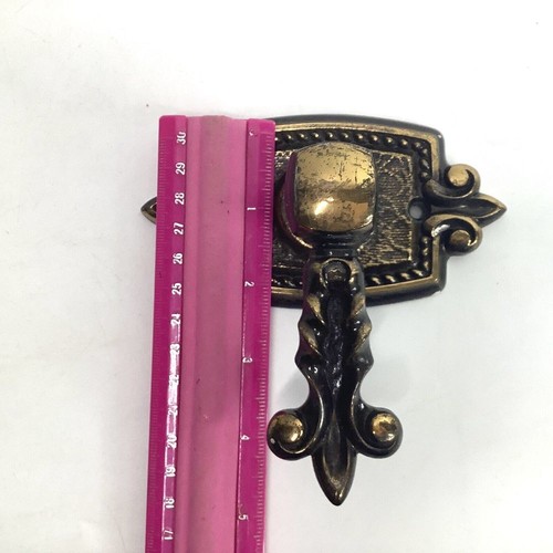Ornate Brass Bronze Door Knob Pull Hardware Handle Metal Fleur de Lis Vintage - Picture 3 of 7