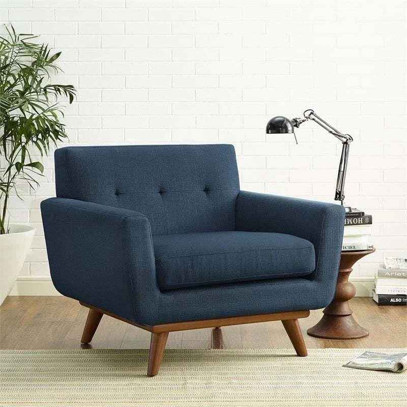 Modway Engage Modern Upholstered Fabric Armchair in Azure Blue - Image 2 of 4