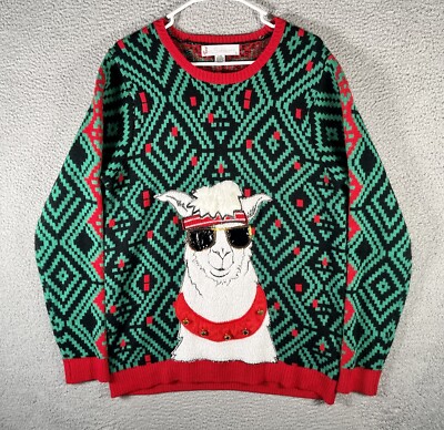 Ugly Christmas Sweater Adult Large Llama Bells Jingle Acrylic