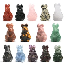 1.5" Natural Crystal Rabbit Statue Stone Carved Reiki Healing Craft Animal Decor