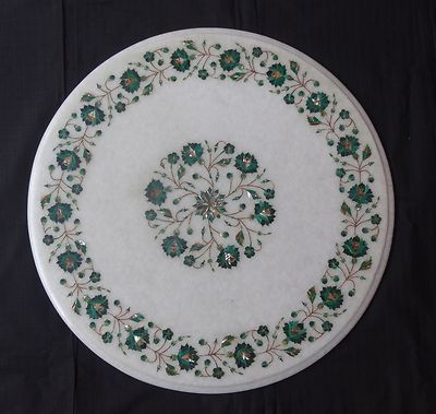 18'' Marble Table Top Semi Precious Malachite Stone Floral Inlay Home Decor 