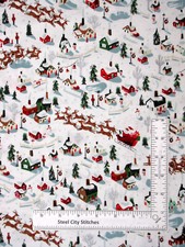 Christmas Santa Sleigh House Fabric Twas Snow Reindeer Cotton Riley Blake Yard