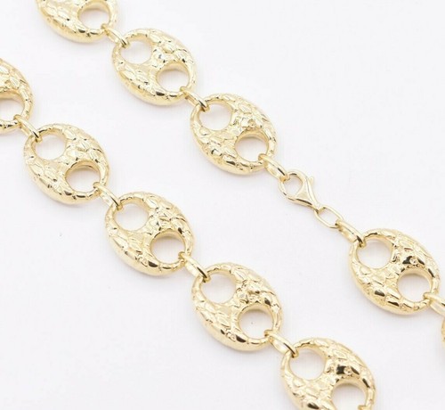 17mm Puffed Mariner Nugget Textured Chain Necklace Real 10K Yellow Gold - Picture 2 of 6