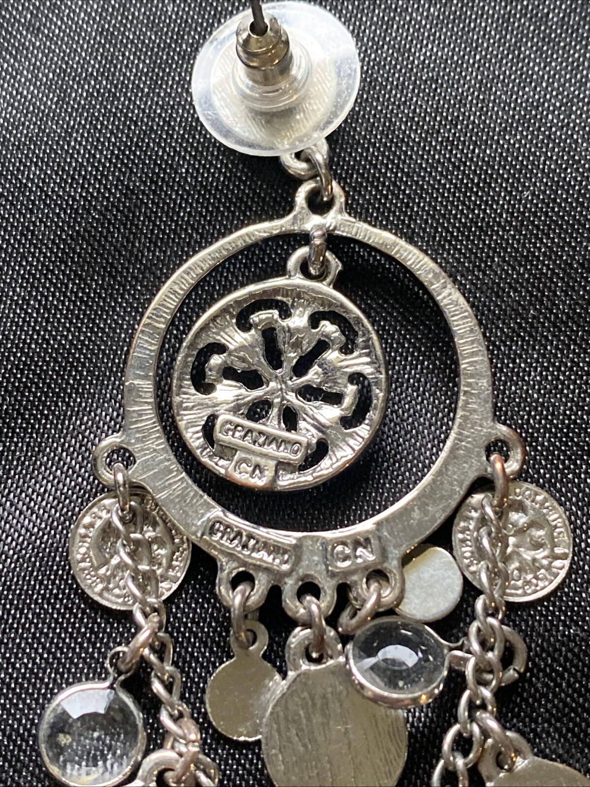 Vintage Large Statement Dangle Silver Tone Pierce… - image 3