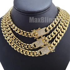 Hip Hop Iced Simulated Diamond Gold Plated 10mm 8.5" ~ 24" Cuban Chain Necklace