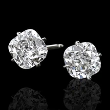 Earring in 14K White Gold 3.00 Ct IGI Lab Created Cushion Cut Diamond Stud