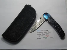 Custom M.G. CLARK DAMASCUS Lock Back Folding Pocket Knife w/ Case.  #24
