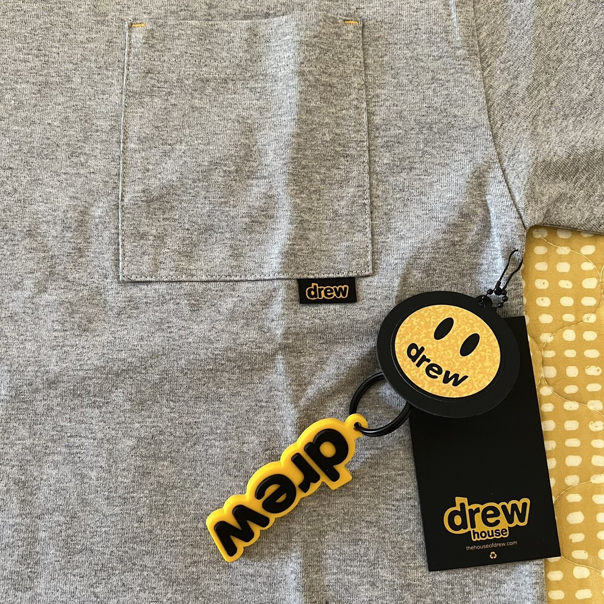 NWT! Drew House Basic SS Pocket Unisex Tee T-Shirt In Heather Grey
