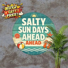 Beach Vibes Only Round Metal Sign Coastal Wall Art Plaque 8x8