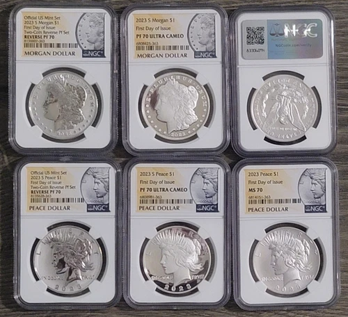 2023 6-pc Morgan & Peace Silver Dollar Set NGC PF70/MS70