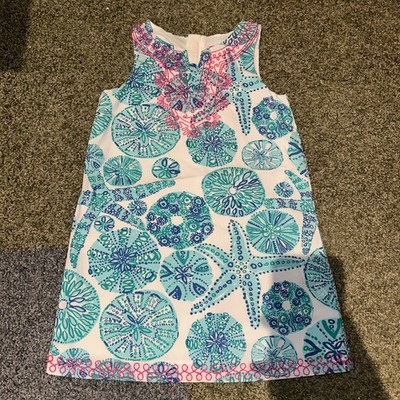 Lilly Pulitzer Target Girls 5T Shift Dress Blue teal Pink Starfish