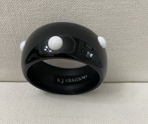 Vintage R.J. Graziano schwarz & weiß gepunktet breiter Harz Armreif Armband - Bild 4 von 10