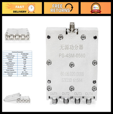 4-Way Coaxial Power Splitter for SMA Connectors, 0.5-6GHz RF/Microwave Accessory