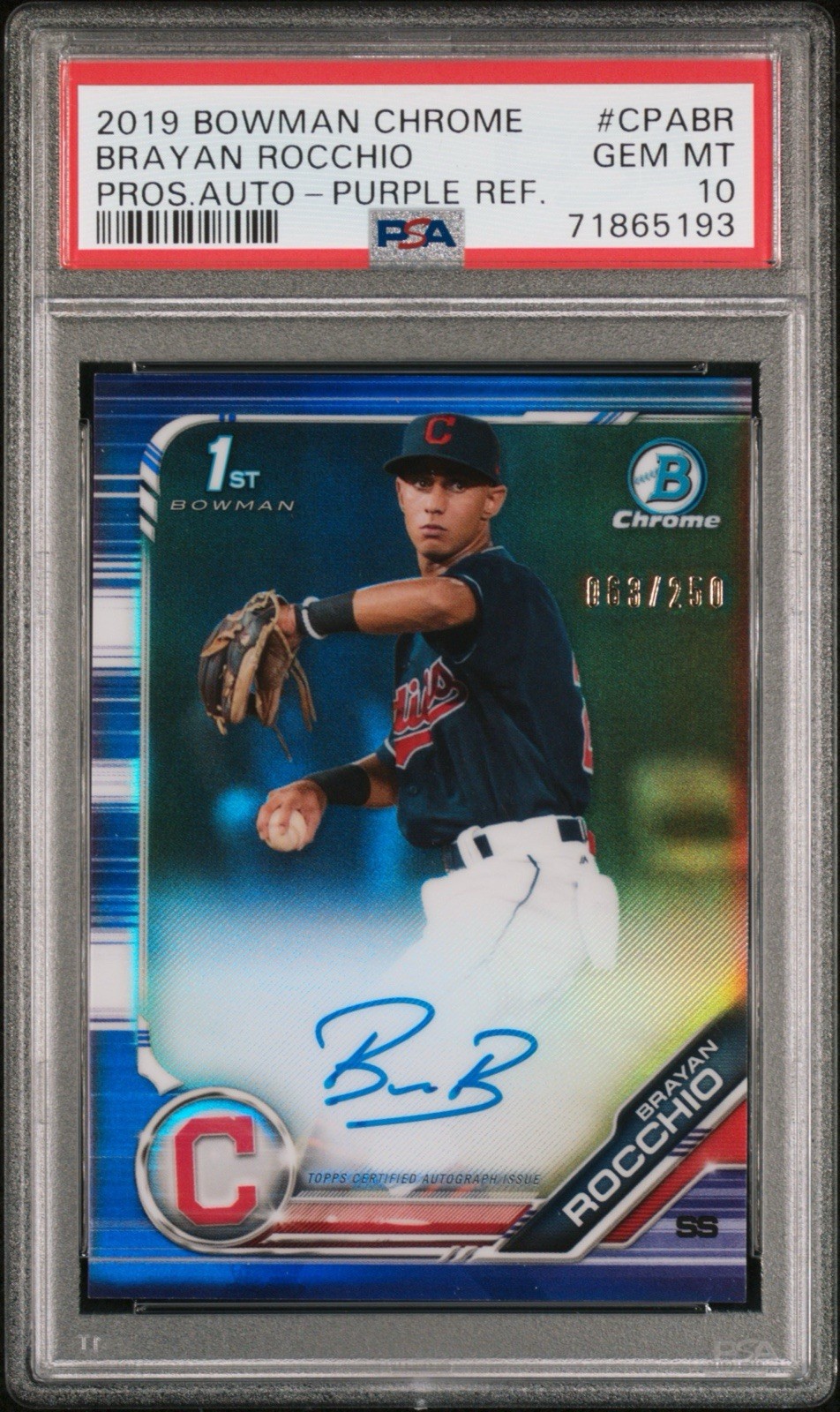 2019 Bowman Chrome - Prospect Auto Brayan Rocchio #CPA-BR Purple Refractor /250