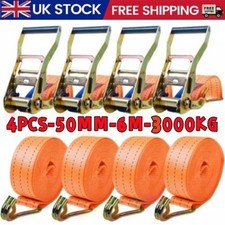 X4 Large 50mm X 6m Heavy Duty Tie Down Ratchet Strap Webbing 3000kg Lorry Fasten