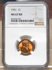 1941 LINCOLN WHEAT CENT NGC MS67RD 960001