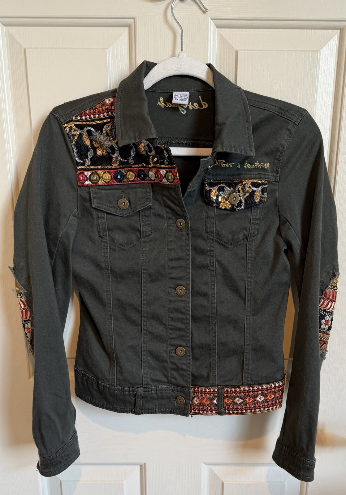 Desigual Olive Embroidered Patchwork Distressed B… - image 2