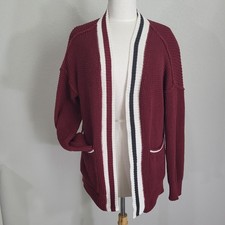 Universal Thread Cardigan Sweater Womens Medium Burgundy Varsity Stripe Cotton