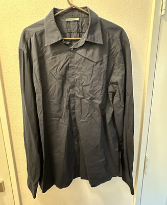 PRADA Men s Black Solid Cotton Blend Stretch Dress Shirt XXL 32/33 Point Collar