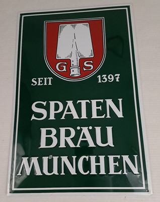 Vintage Spaten Brau Munchen Munich Germany Brewery Porcelain Tin  Sign 24x15