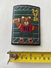 Vintage MVB Most Value Bear Football Iron On Patch Embroidered Teddy Bear