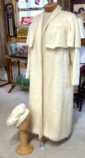 Vintage Early 90s Ivory Long Satin Lined Mohair Coat Duster With Beret Hat