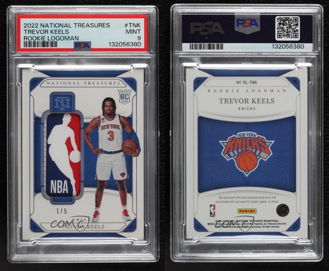2022-23 Panini National Treasures Rookie Logoman 1/5 Trevor Keels PSA 9 MINT RC view 3