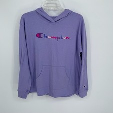 Champion Women's Purple Script Logo Long Sleeve Lounge Hoodie Sweatshirt Size M