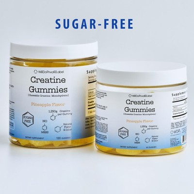 Chewable Creatine 1,250mg per Gummy, Sugar Free, Natural Pineapple Flavor