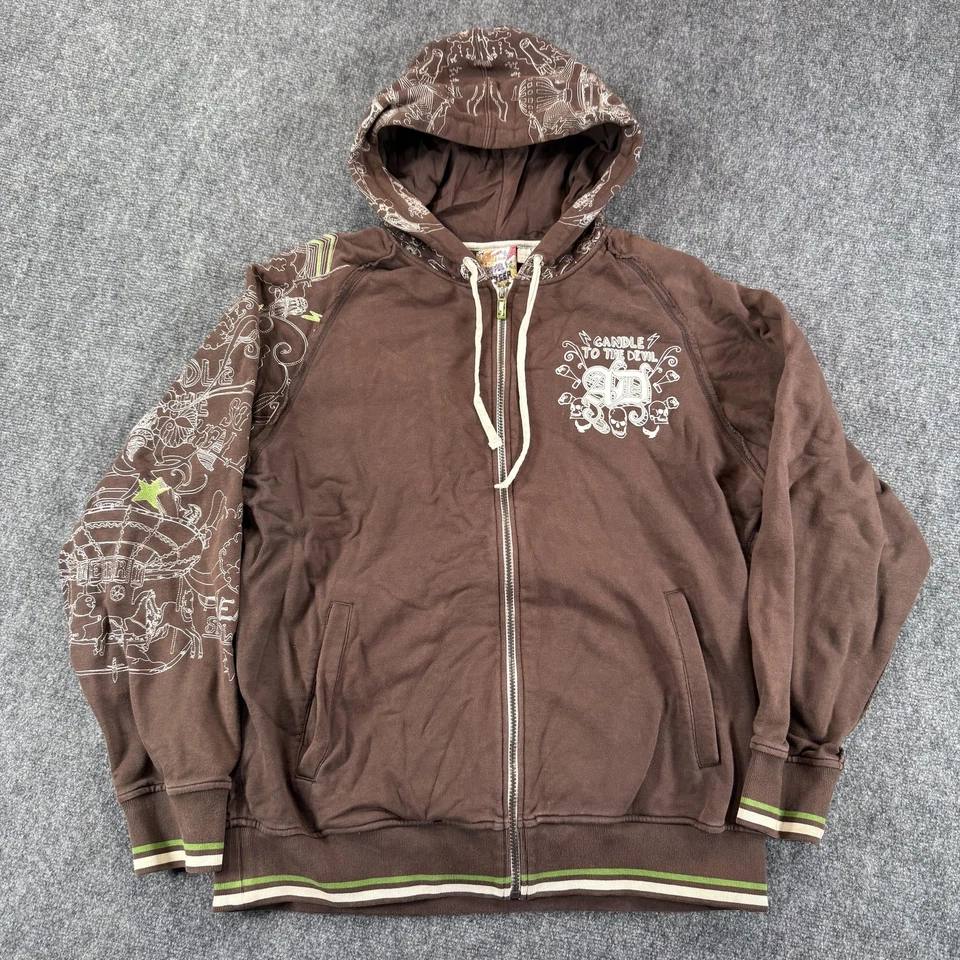 Artful Dodger Sudadera con Capucha Para Hombres 3XL Marrón Vela al Diablo Cremallera Completa Gráfico Calavera Foto 2 de 4