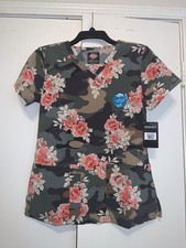 Dickies Scrub Top Uniform Camouflage Flowers Size XS Extra Small