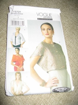 2011 Vogue Patterns Accessories V8721 Misses' Wrap Shrug Jacket Schnittmuster