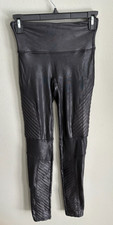 Spanx Womens Black Stretch Moto Faux Leather Elastic Waist Leggings Size S/P