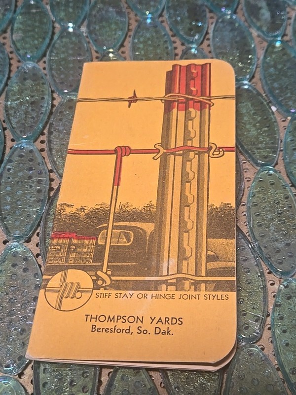 Vintage RED BRAND FENCE Note Book Pad Thompson Yards Beresford. So. Dakota 1960s