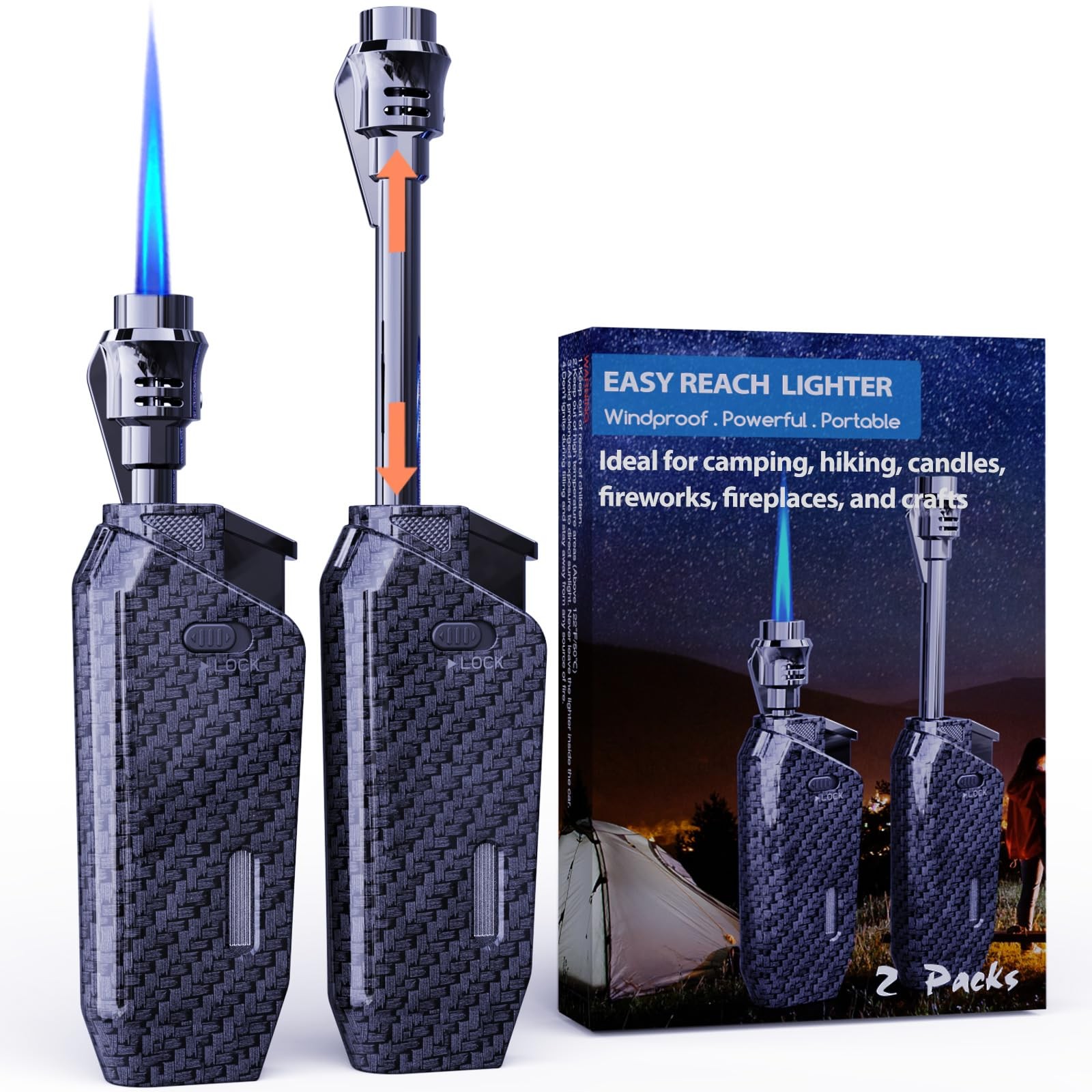 With Extended Tip, Jet Flame Windproof Lighter Butane Refi..