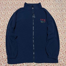 Vintage 90s USA Olympics Navy Blue Full Zip Fleece Jacket XL