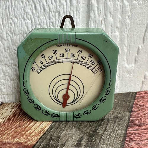 Vintage Green Metal Fahrenheit Thermometer/Thermostat 1930’s Art Deco