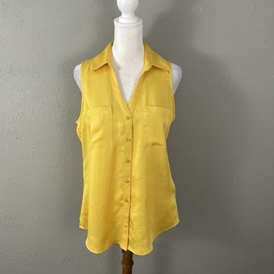 Express Portofino Shirt Size S Slim Yellow Sleeveless Blouse Button Front Top