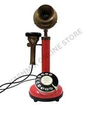 Red Candlestick Telephone – Vintage Retro Rotary Dial Fully Functional Phone .
