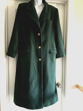 VNTG HERMAN KAY HUNTER GREEN WOOL BLEND LONG MAXI COAT sz 12 SINGLE BREASTED