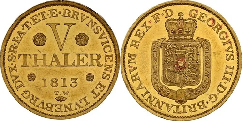 GERMANY HANNOVER 5 Talers 1813 TW George III of England RARE GOLD NGC PF62 CAMEO