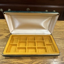 Vintage Mele Green Velvet gold interior Jewelry Travel Hard Case 13 compartment