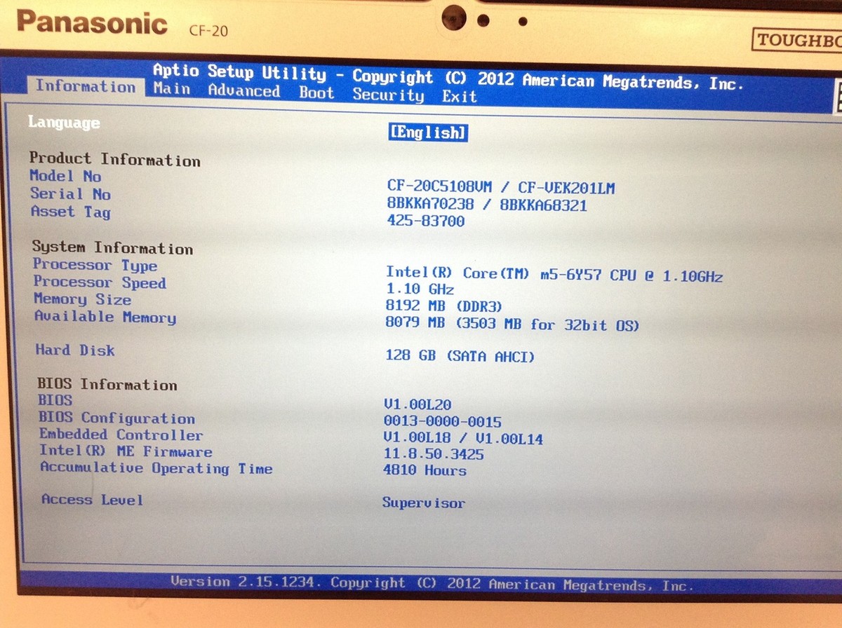 Panasonic Toughbook CF-20 MK1 Tablet 10.1