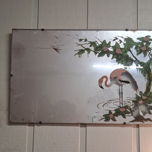Framed Wall Mounted Rectangle Mirror Pink/Green Flamingo Floral 37x17 in