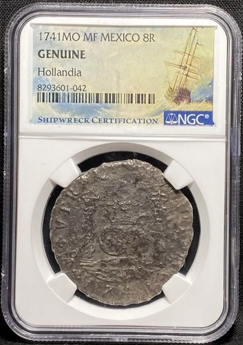 HOLLANDIA SHIPWRECK 1741 Mexico 8R Rare Dutch SEA SALVAGED Netherlands Coin NGC