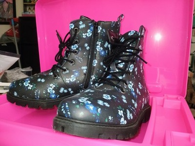 Blue Floral Zip Boots