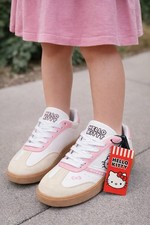 Hello Kitty Girls Sneakers White Pink Beige Logo Bow Lace Up Size 6