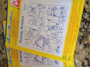 7 Aunt Martha's Hot Iron Transfers Embroidery Colonial Girl Bonnie Bonnett etc