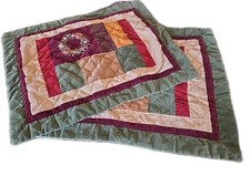 Quilted Standard Pillow Shams Set of 2 Floral Velvet Trim Boho Artsy Patchwork